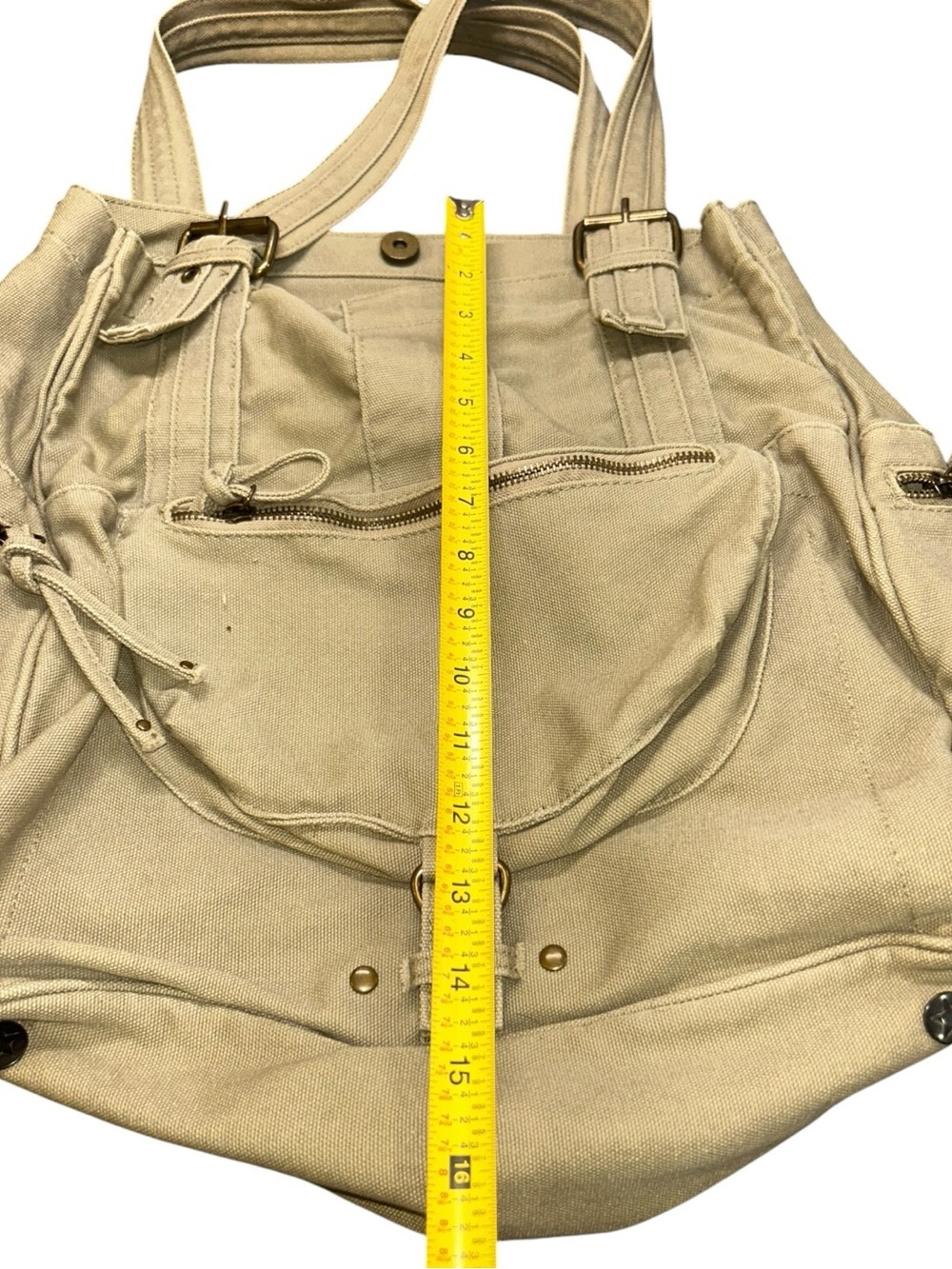 Converse One Star Canvas Utility Tote Shoulder Bag Beige Multi Pocket Large - Picture 5 of 10
